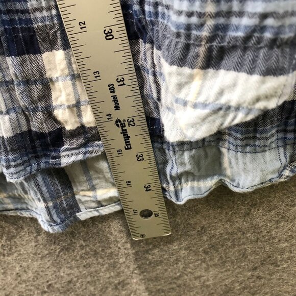 H&M Oversized Gauze Shirt Womens L Blue Plaid Overshirt Long Sleeve Cotton - Picture 8 of 9